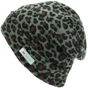 Leopard Print Beanie Hat - Grey