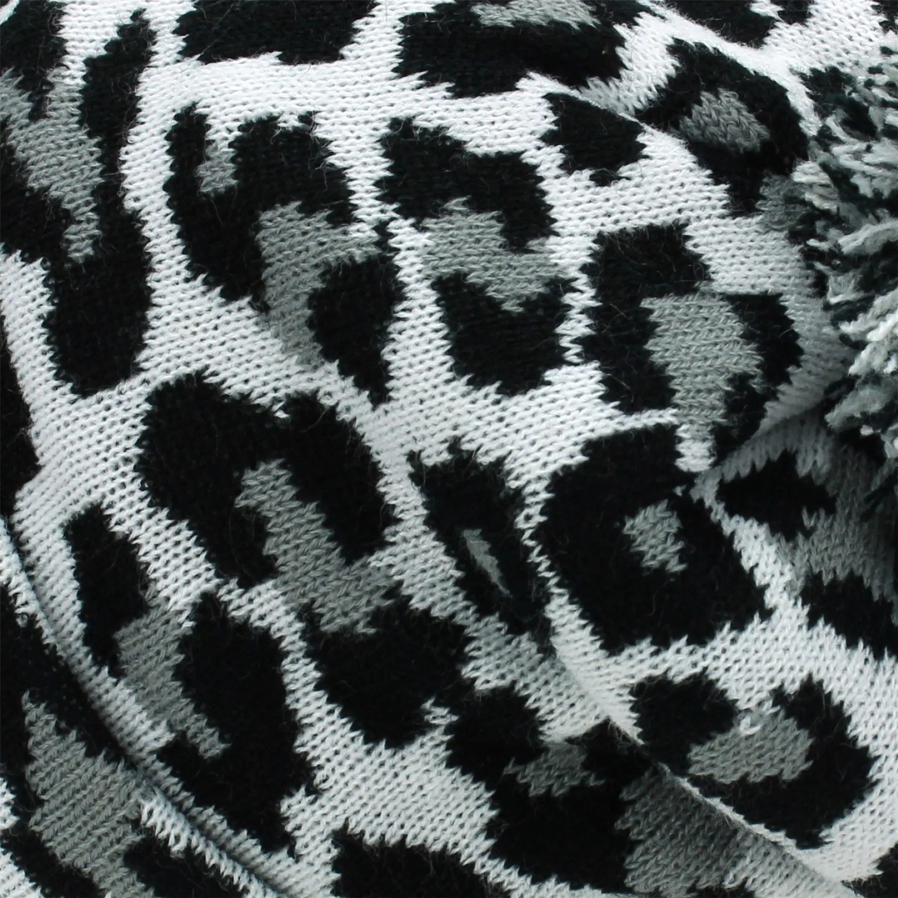 Leopard Print Beanie Hat with Bobble - White