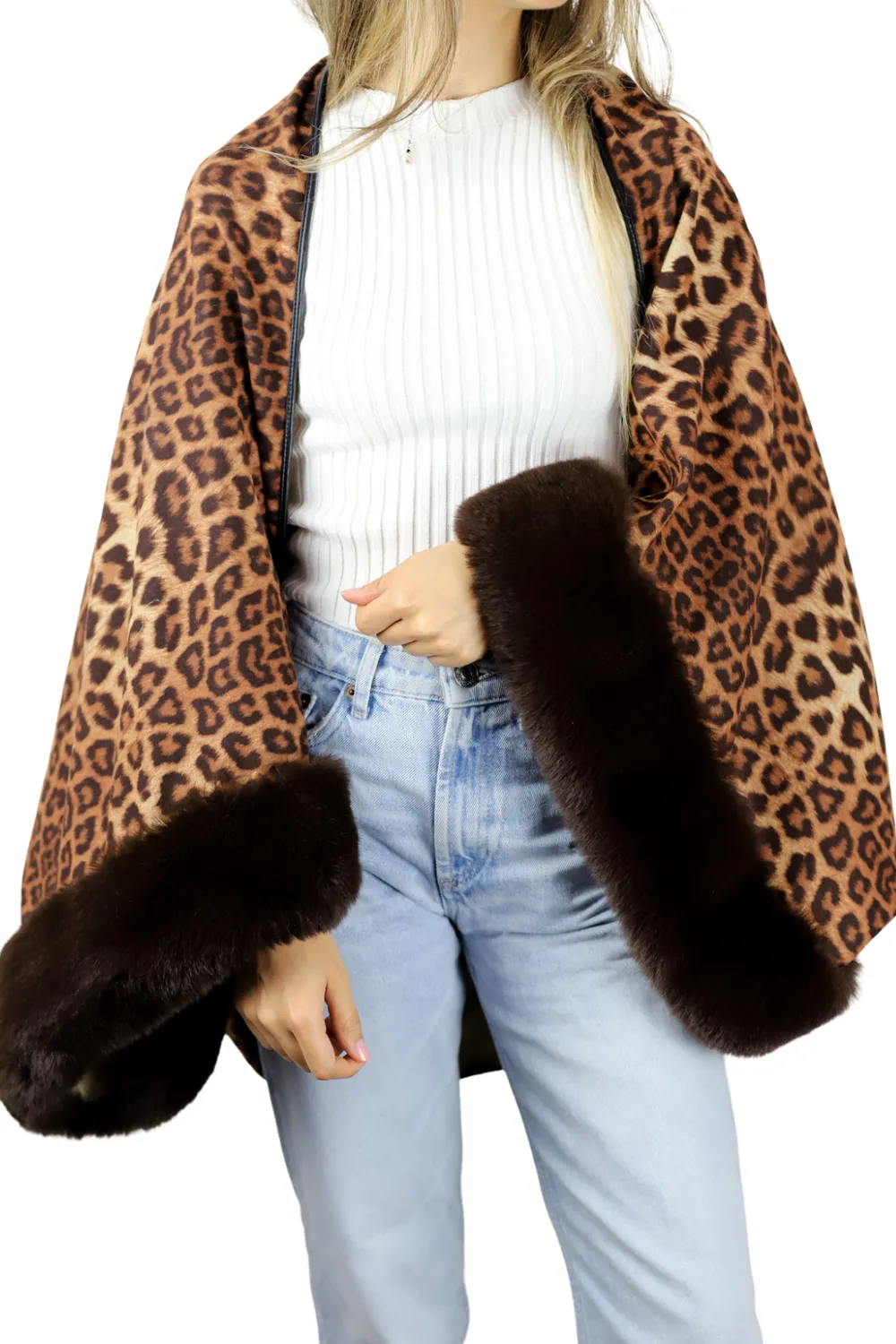 Leopard Print Bolero with Faux Trim Detail