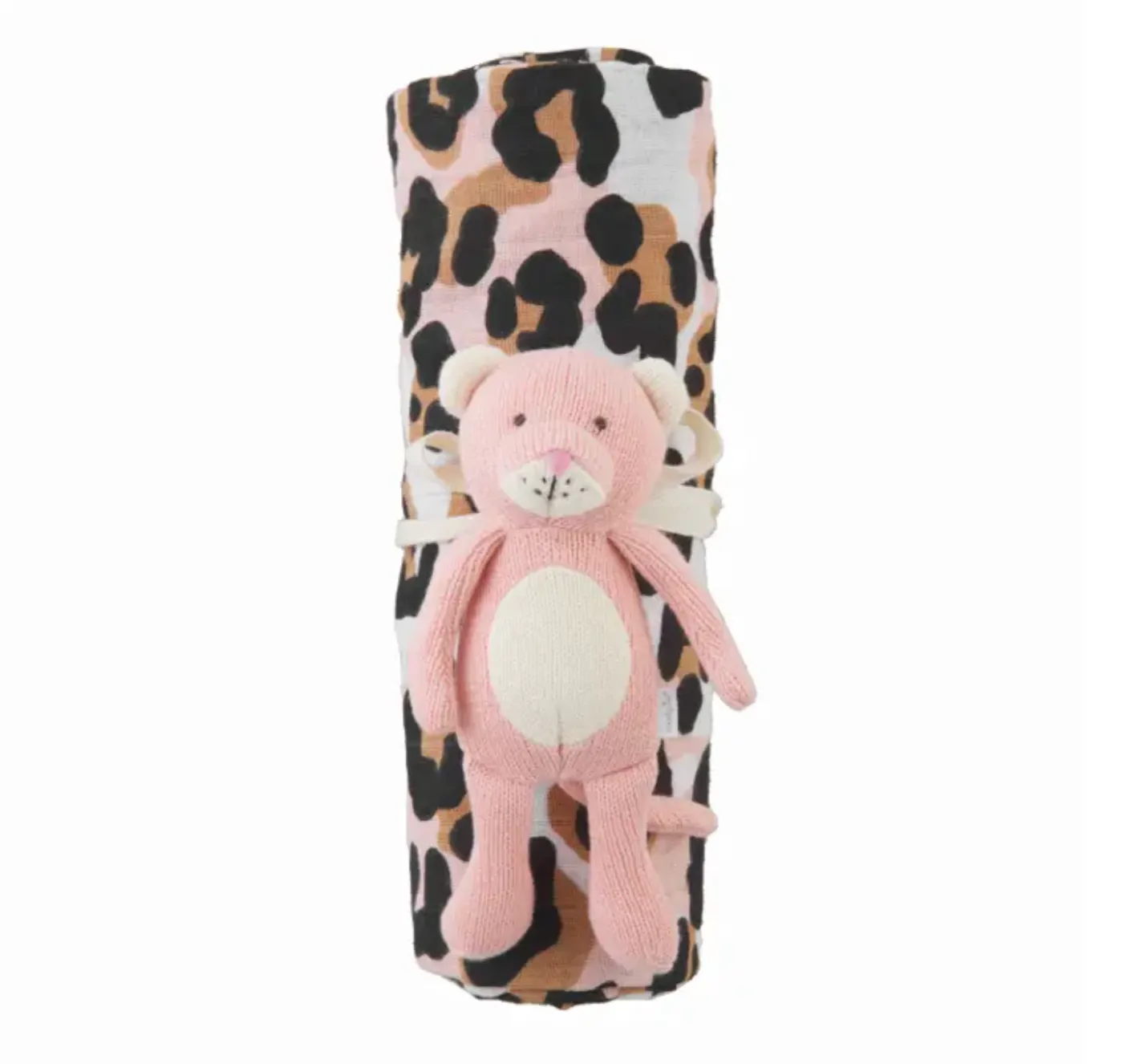 leopard swaddle & rattle set