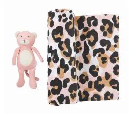 leopard swaddle & rattle set