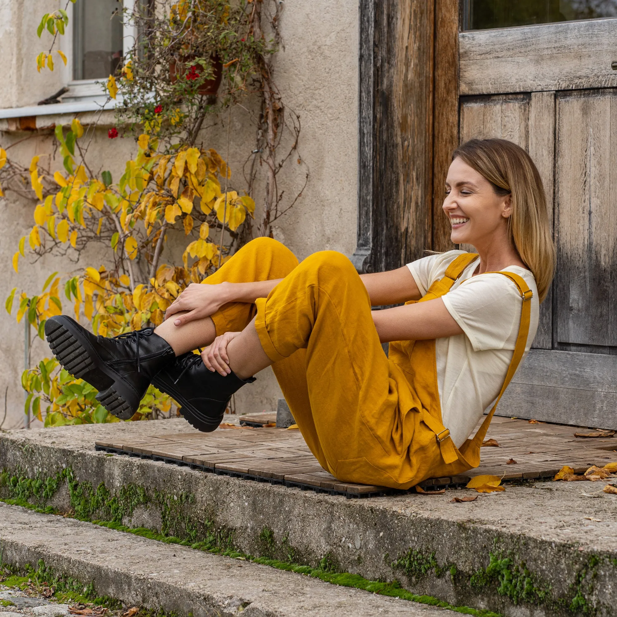 Linen Pinafore Jumpsuit Nicci Spicy Yellow