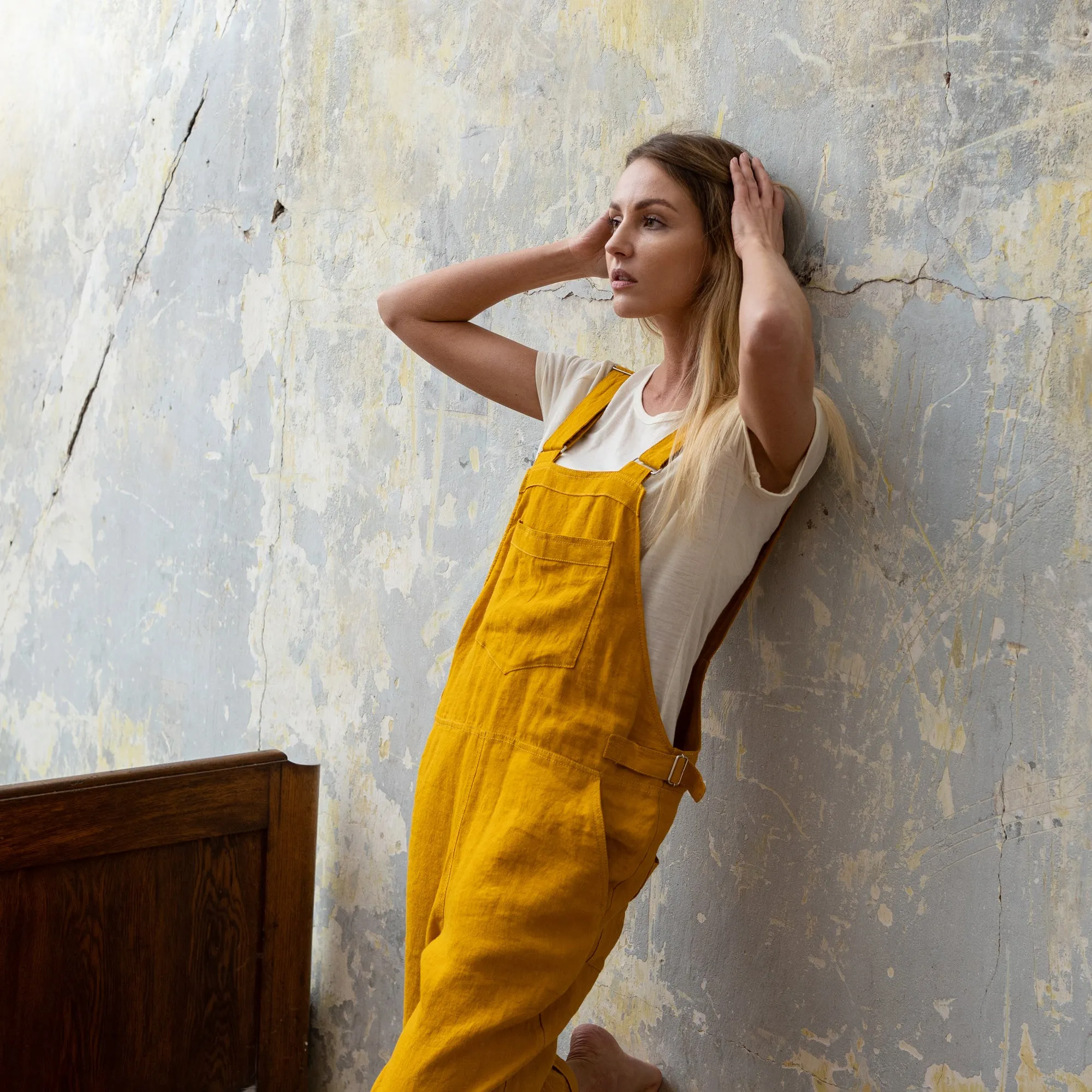 Linen Pinafore Jumpsuit Nicci Spicy Yellow