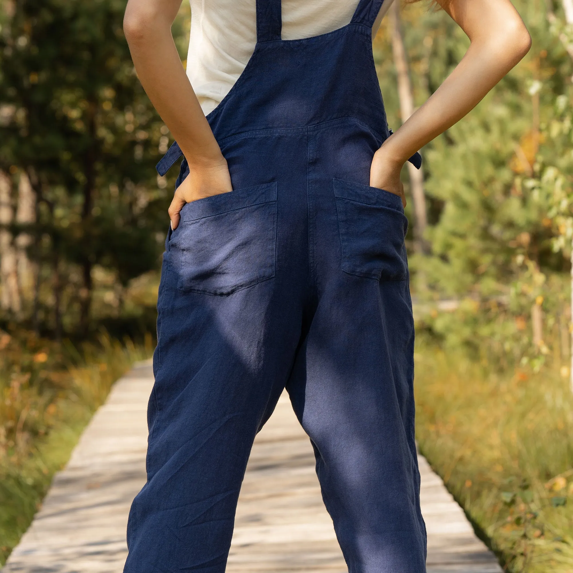 Linen Pinafore Jumpsuit Nicci Storm Blue