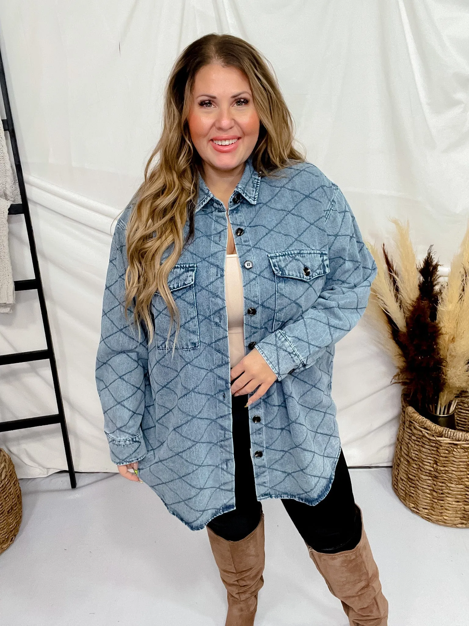 Long Sleeve Quilted Denim Shacket