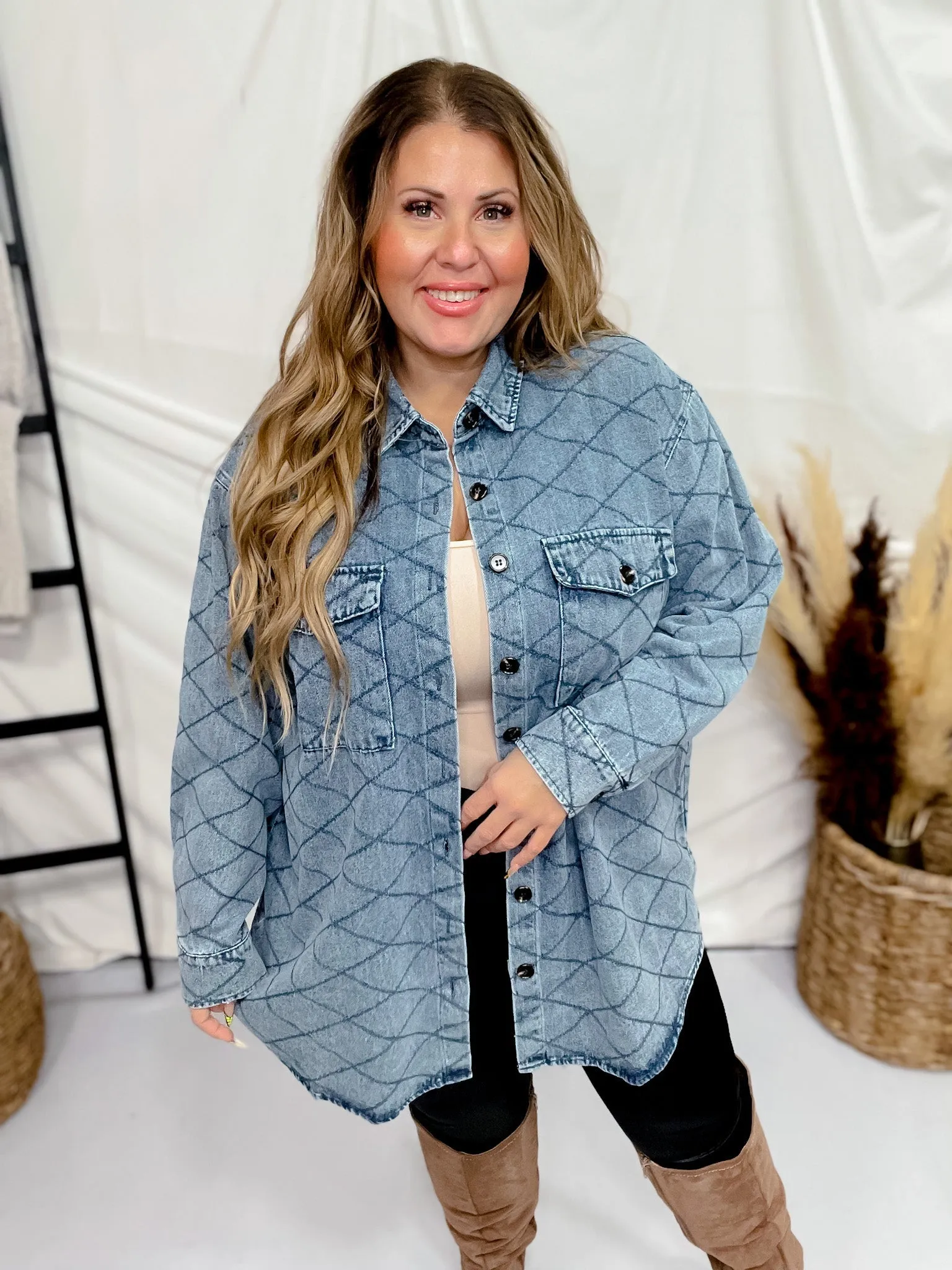 Long Sleeve Quilted Denim Shacket