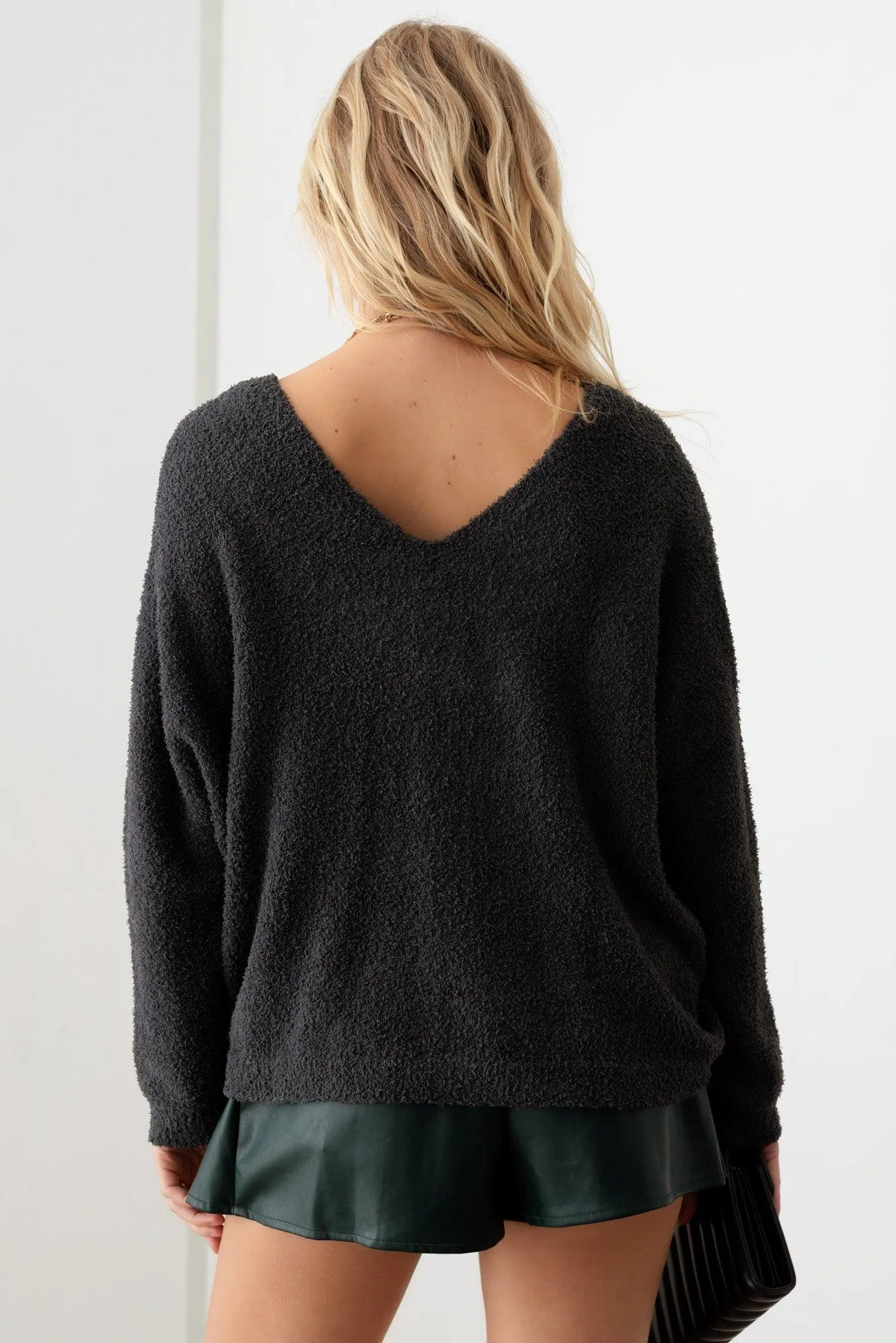 Long Sleeve V-Neck Oversized Soft Knit Top