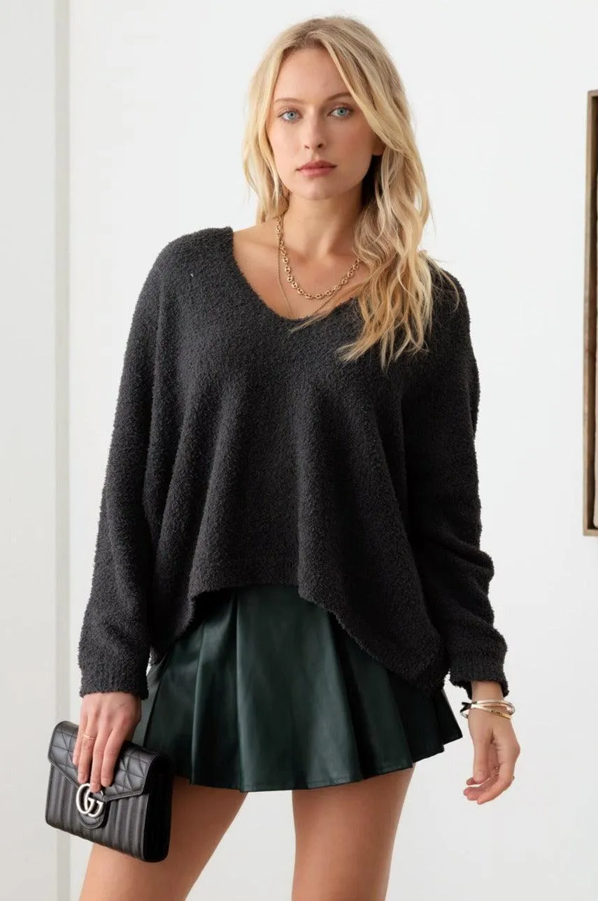 Long Sleeve V-Neck Oversized Soft Knit Top