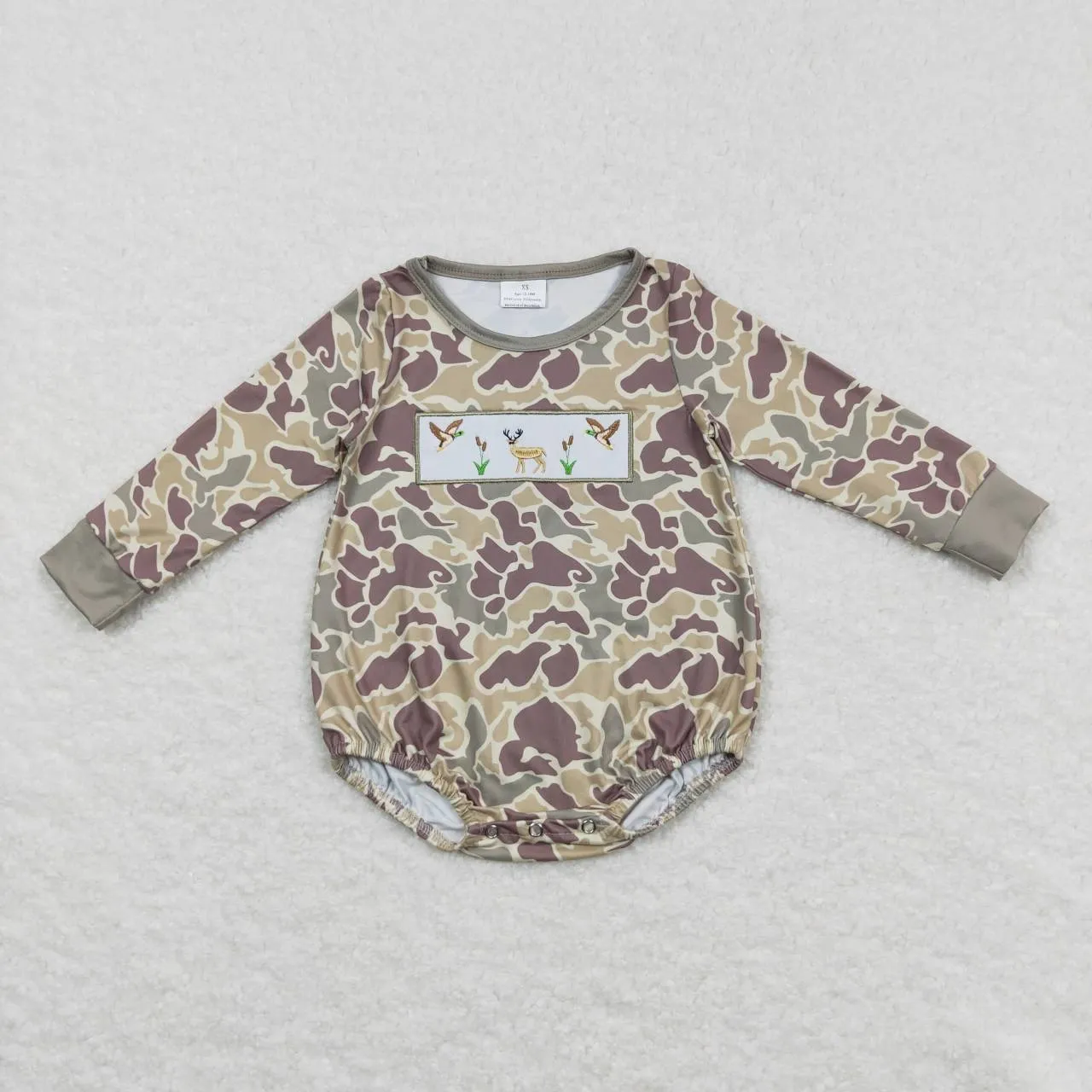 LR0714 baby embroidery Embroidered Mallard Elk Camo romper