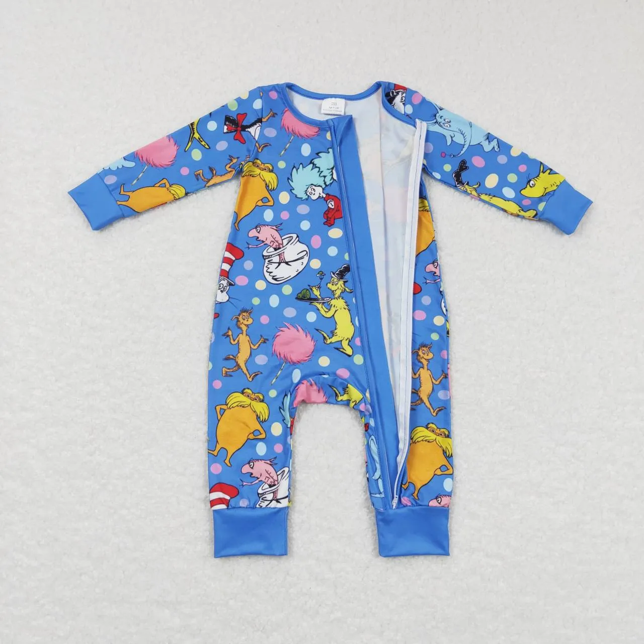 LR0784  baby boy Cartoon Color Dot Blue Zipper romper