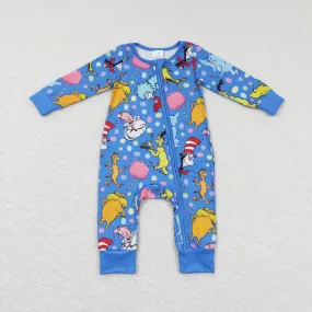 LR0784  baby boy Cartoon Color Dot Blue Zipper romper