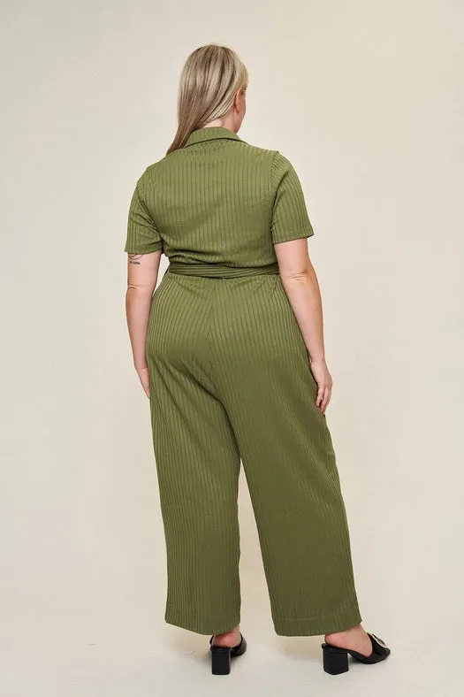 “Lucia" Knit Belted Jumpsuit in Olive