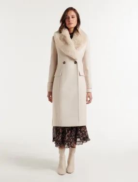 Lucy Faux Fur Collar Crombie Coat