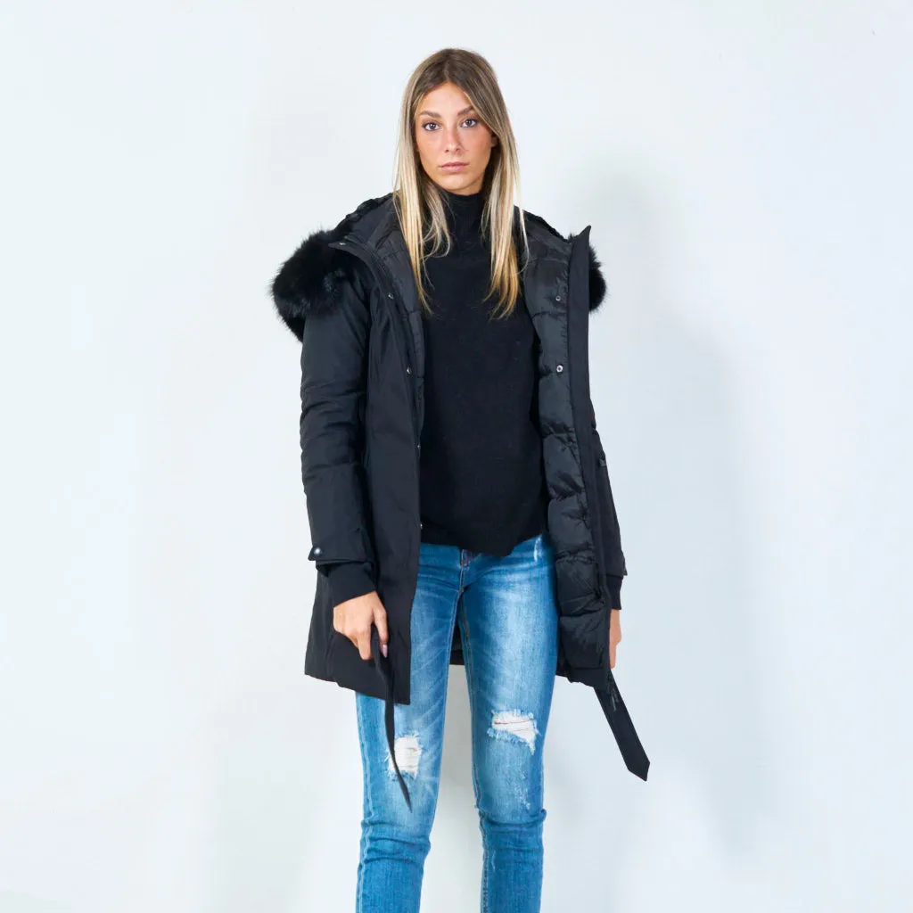 Luxe faux fur-trimmed parka with zipper details wholesale