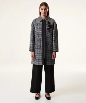 Machka Wool Blend Houndstooth Pattern Coat Black