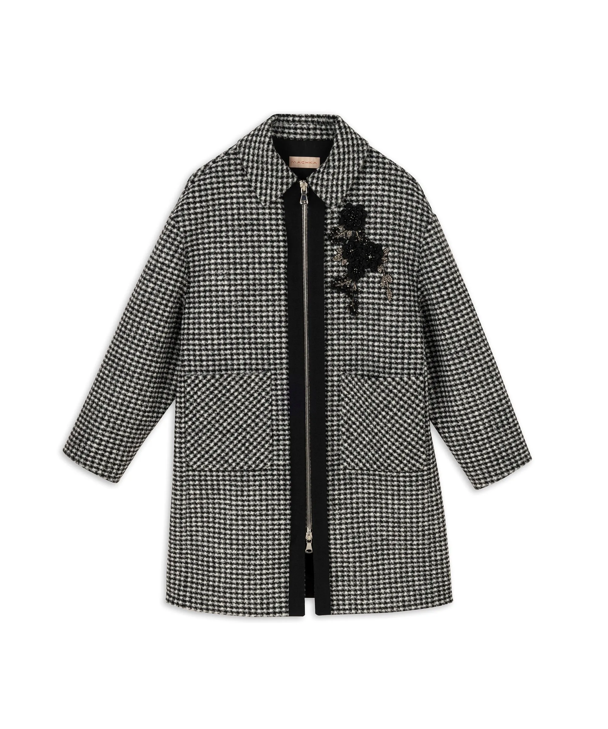 Machka Wool Blend Houndstooth Pattern Coat Black