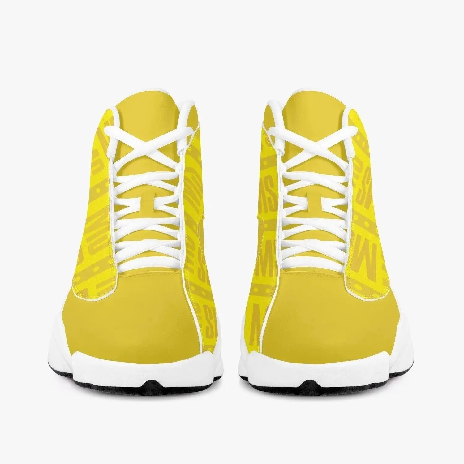 Men High-Top Leather Yellow Basketball Sneakers