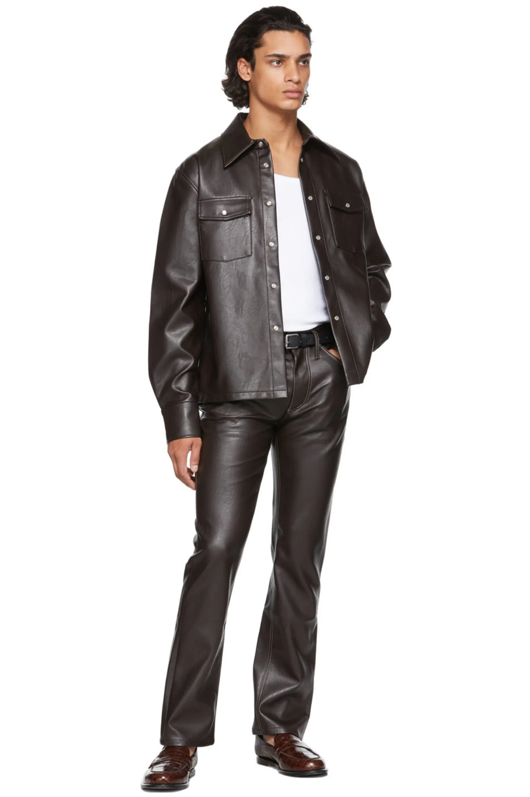 Men’s Black Leather Trucker Shirt