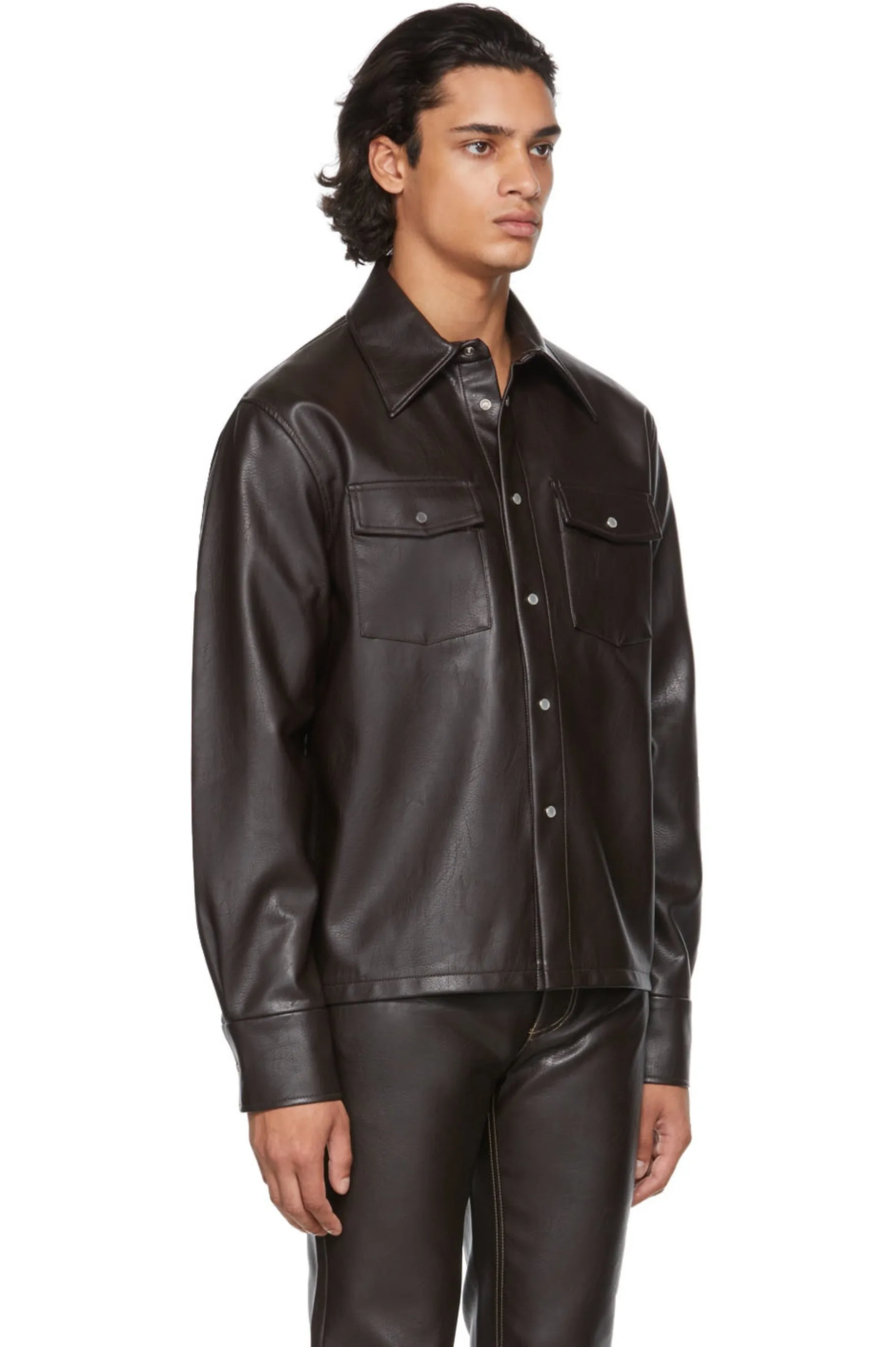 Men’s Black Leather Trucker Shirt