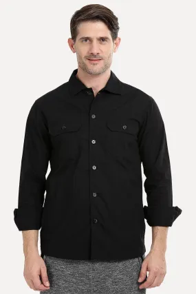 Men's Buttoned Jet Black Shacket