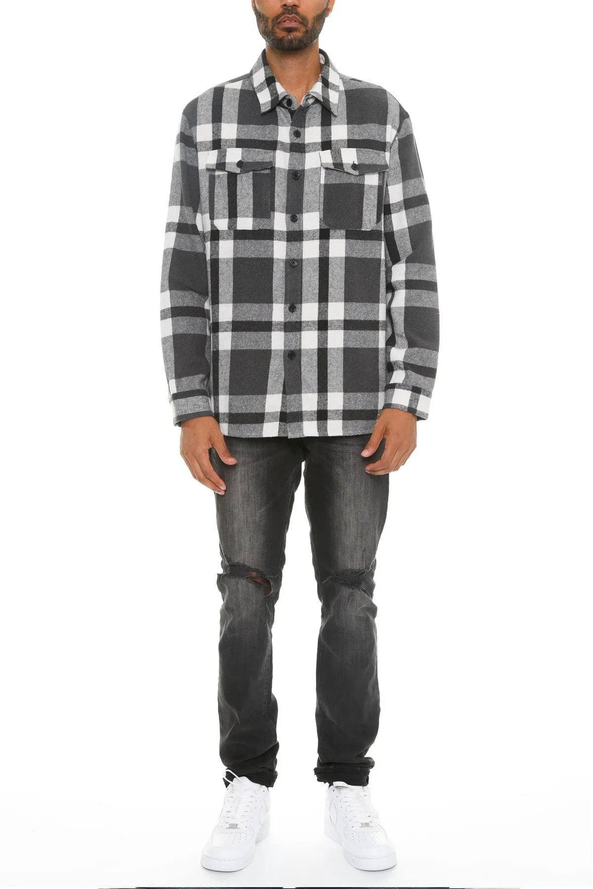 Men's Checkered Soft Flannel Shacket in Grey/Black: A Fusion of Comfort and Class