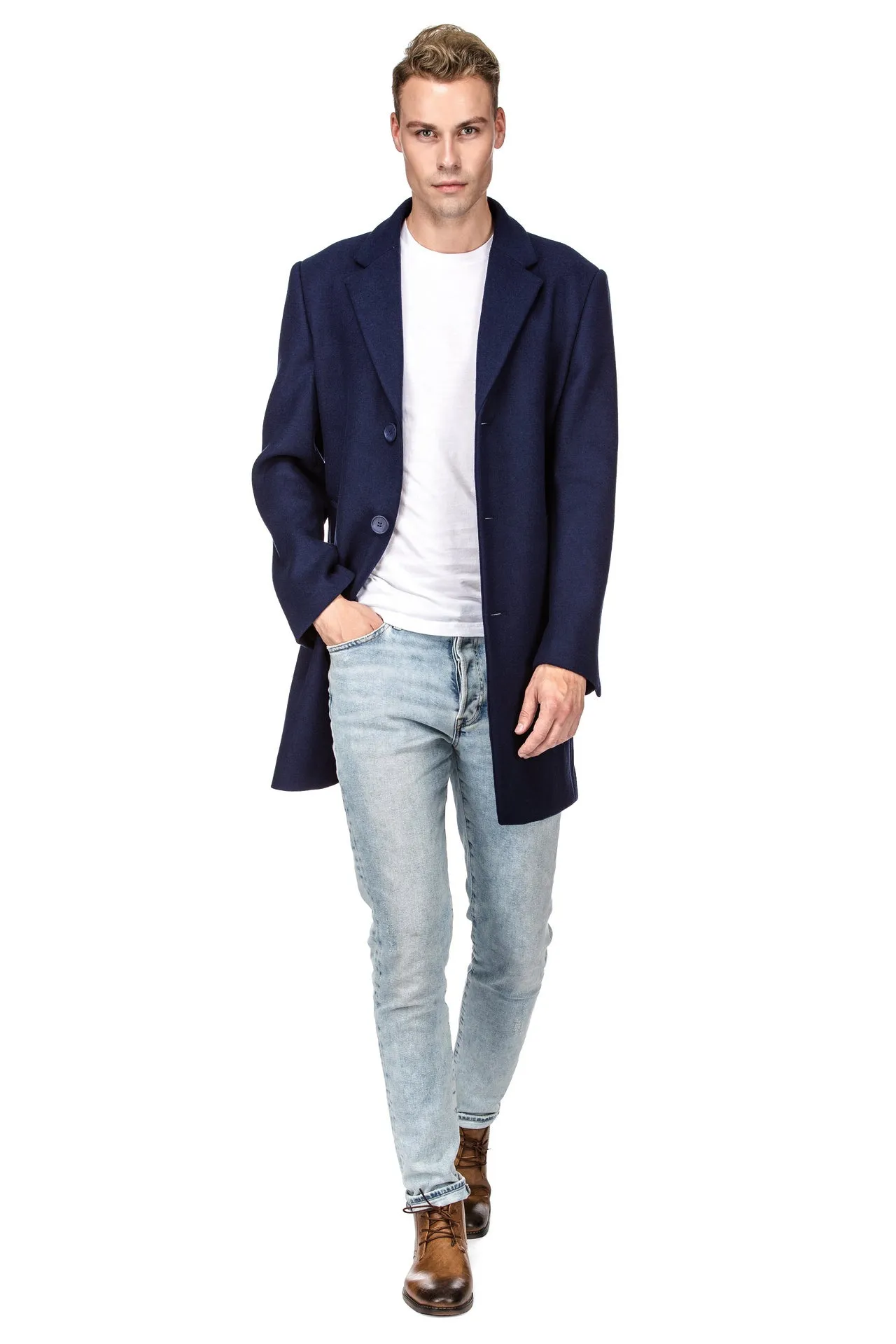 Men's Tailored Wool Blend Notch Collar Wool Blend Walker Car Coat Jacket