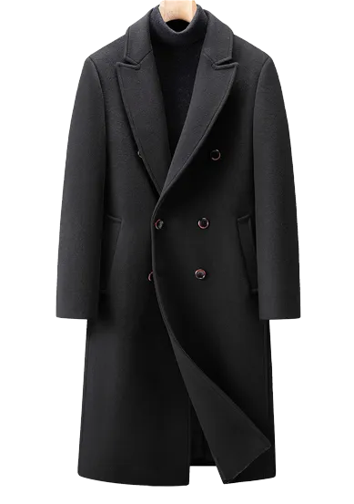 Mens Travis Front Button Wool Double Breasted Long Coat