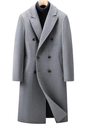 Mens Travis Front Button Wool Double Breasted Long Coat