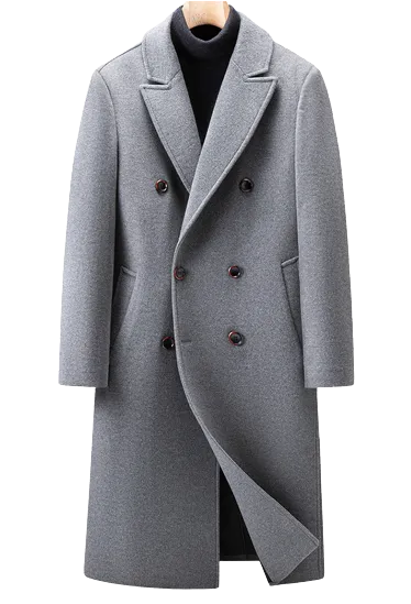 Mens Travis Front Button Wool Double Breasted Long Coat