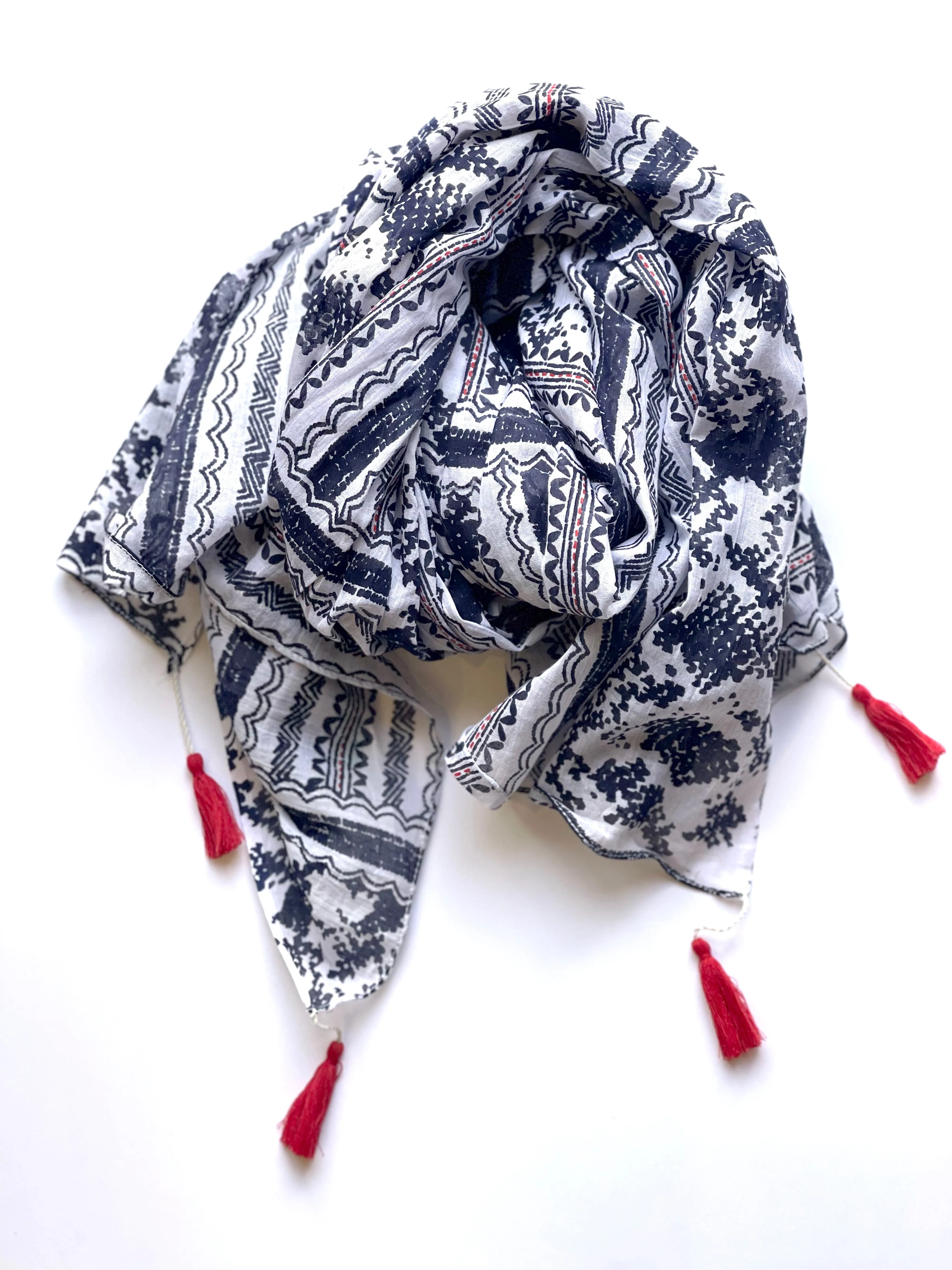 Milos Tassle Cotton Scarf Navy