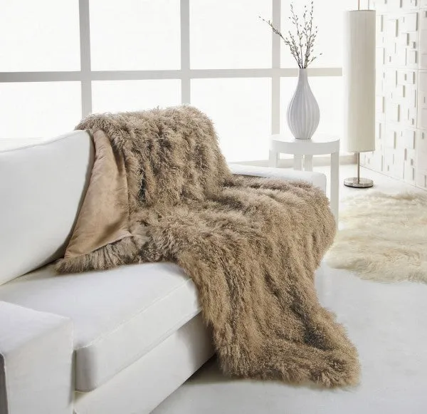 Mongolian Sheep Wool Bed Real Fur Throw Blanket