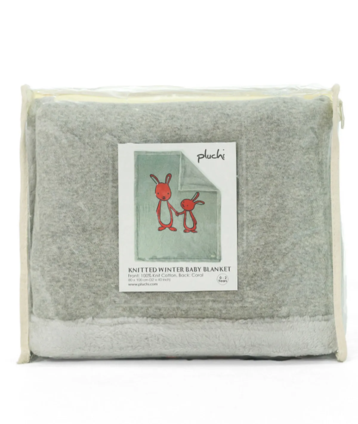 Mumma & Baby Bunny Vanilla Grey Melange Knitted Blanket with Faux Fur Back for Babies