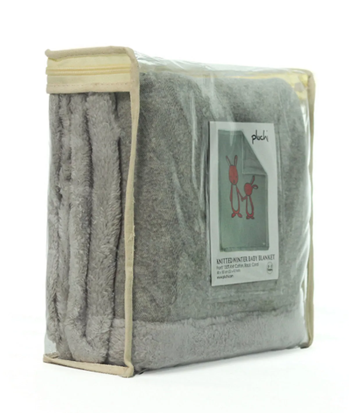 Mumma & Baby Bunny Vanilla Grey Melange Knitted Blanket with Faux Fur Back for Babies