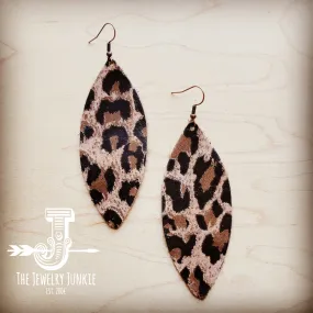 **Narrow Leather Oval Earrings-Suede Leopard 210f