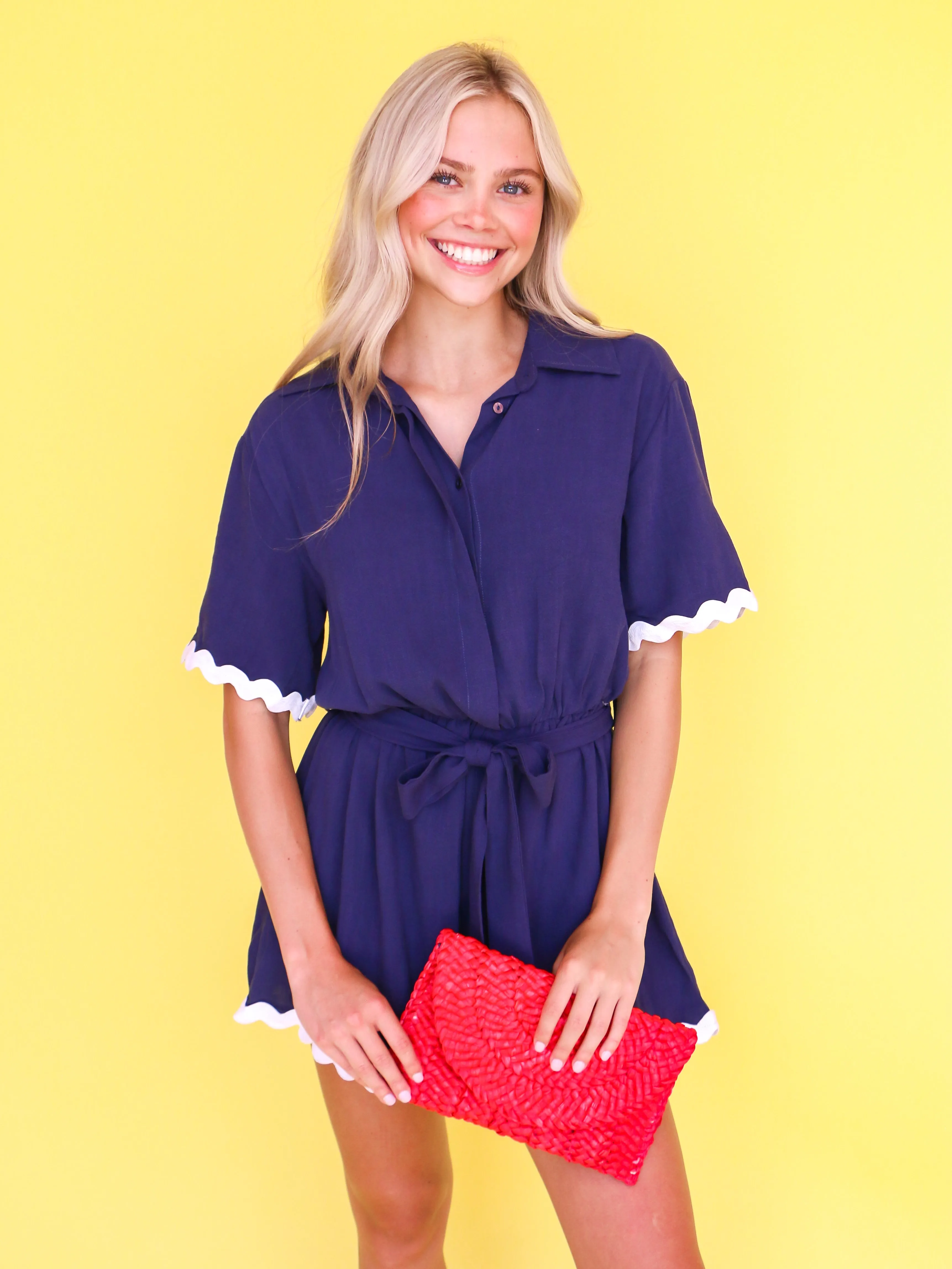 Navy Belted Romper