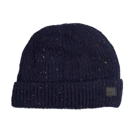 Navy Donegal Cable Knit Fur Lined Beanie