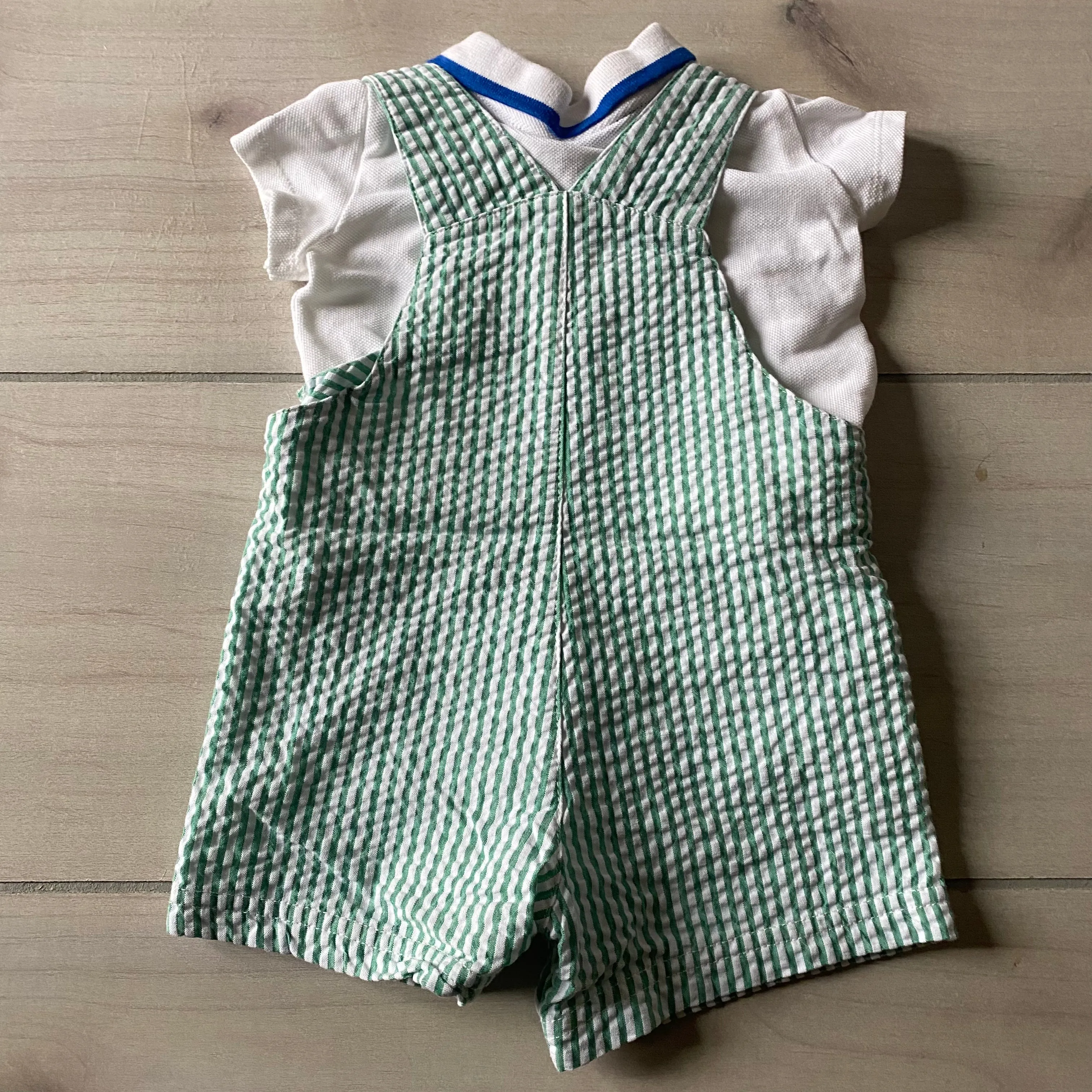 NEW Little Me Whale Embroidered Seersucker Romper & Polo Shirt