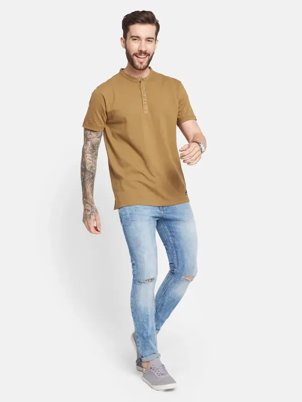 Octave Ss24 Men Henley Neck Cut Outs T-Shirt