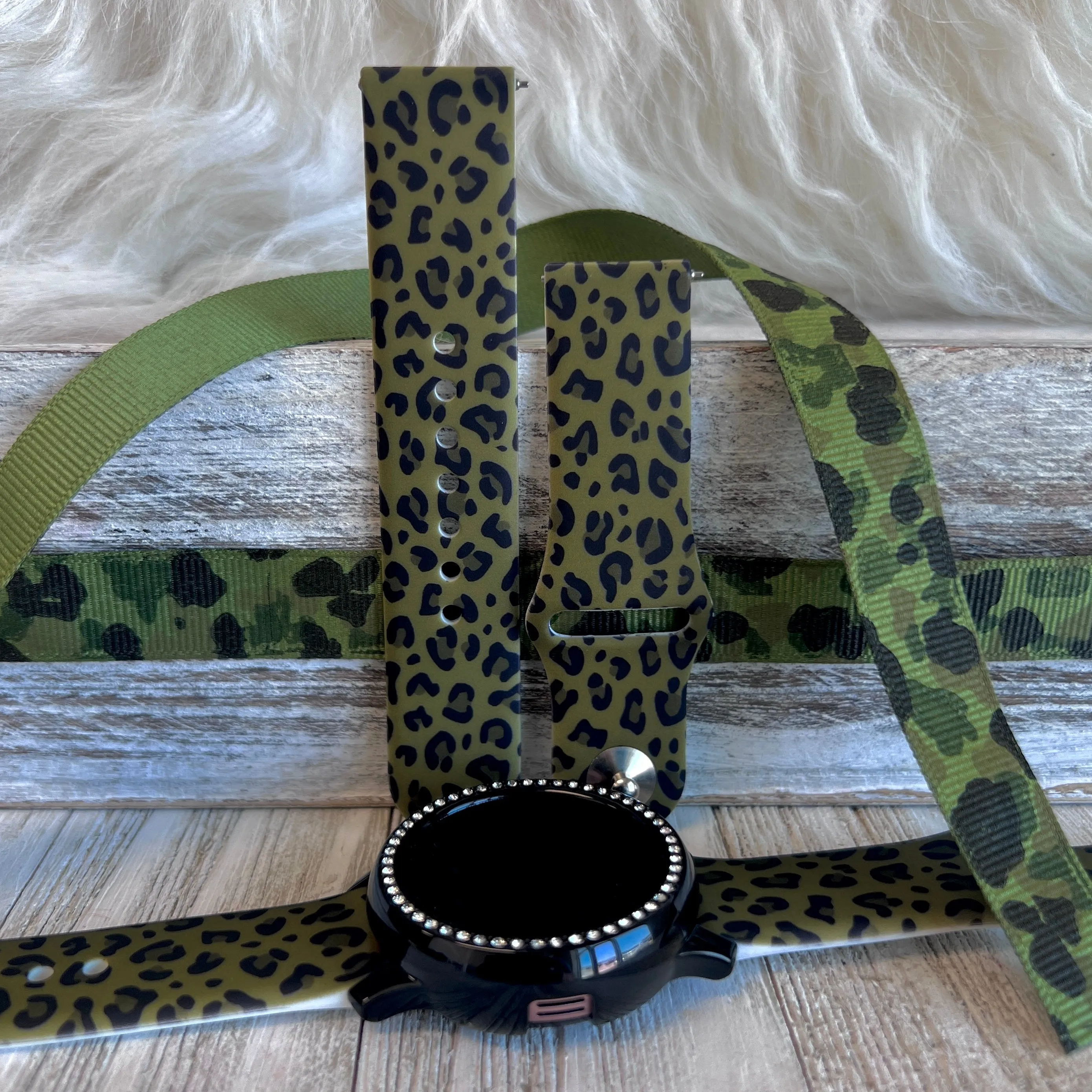 Olive Leopard Print Silicone Band For Samsung Watch