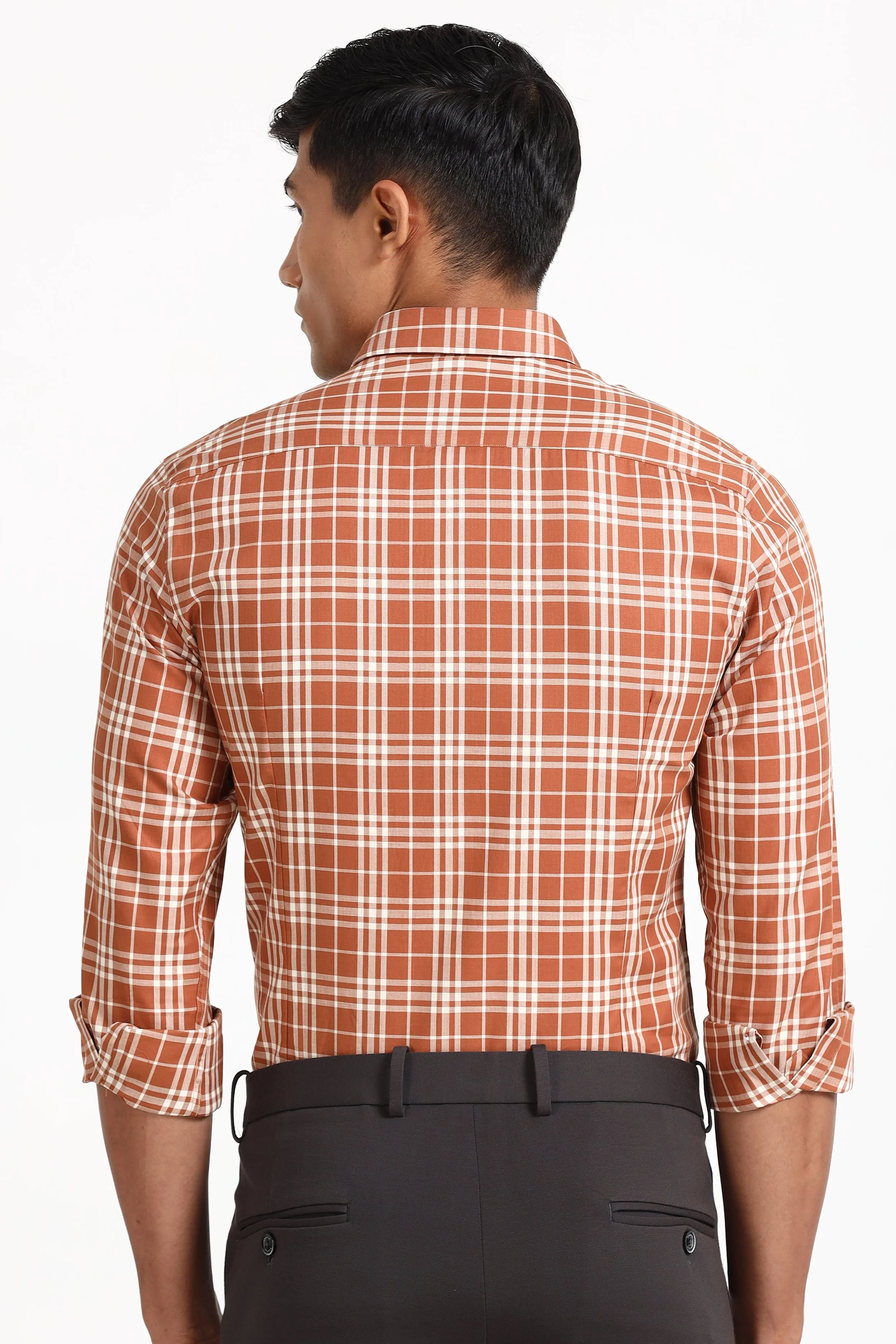 Orange Casual Check Shirt