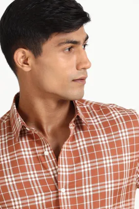 Orange Casual Check Shirt