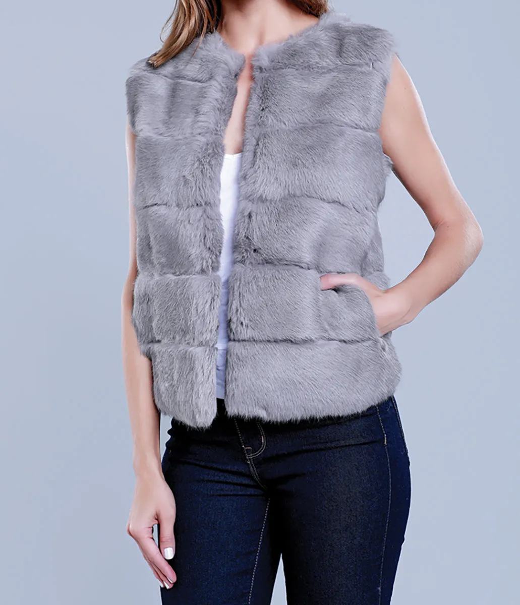 Paneled Rabbit Fur Vest