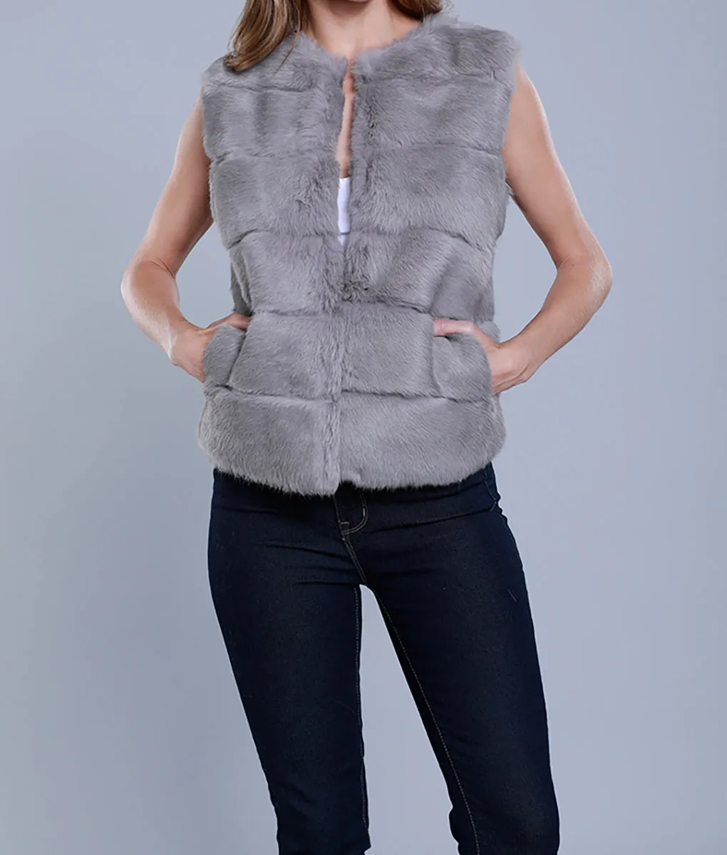 Paneled Rabbit Fur Vest