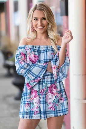 Plaid Influences Romper, Navy-Magenta