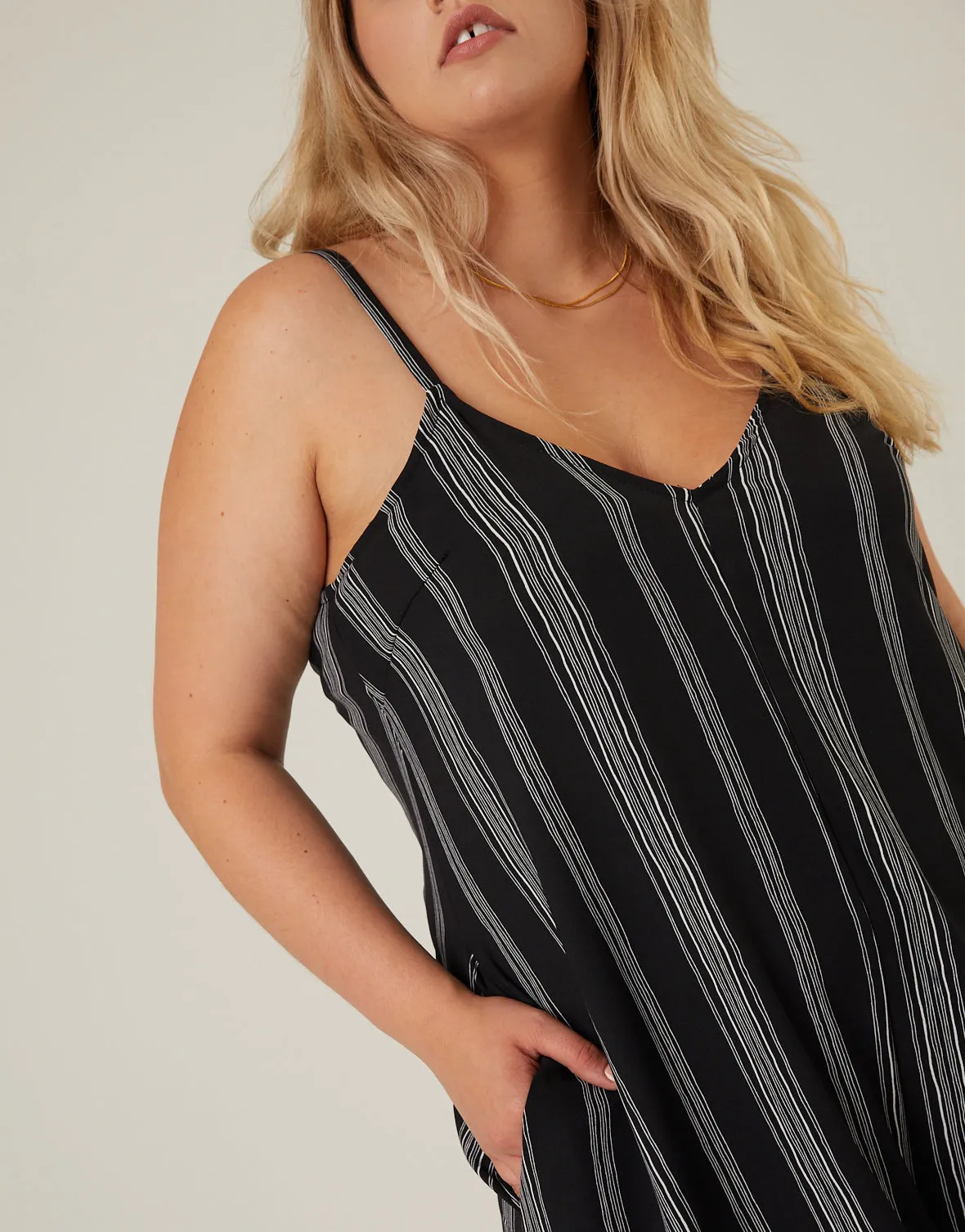 Plus Size Striped Flowy Cropped Jumpsuit