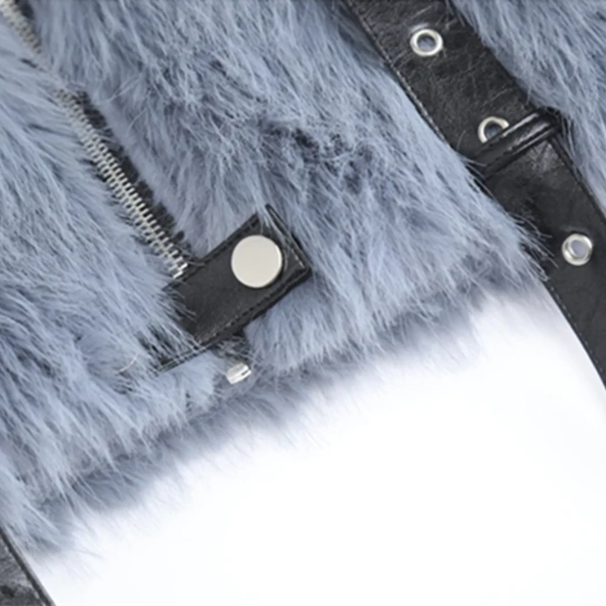 Pre Order:  Leather Faux Fur O-Neck Jacket