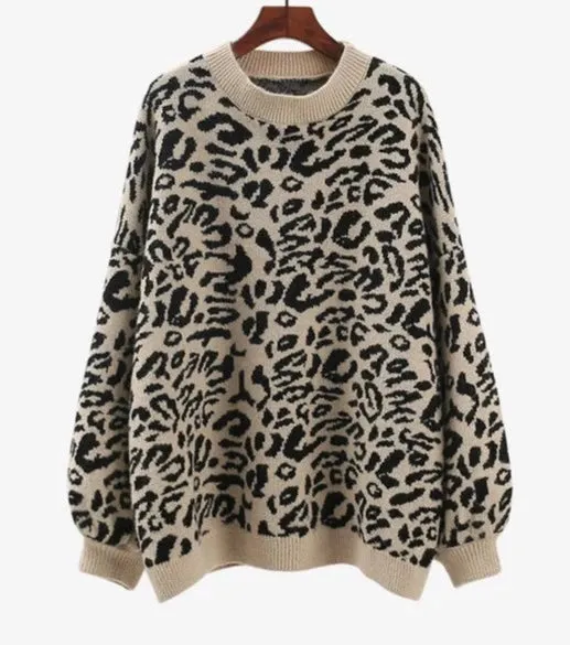 Pre Order:  Leopard Round Neck Knit Sweater