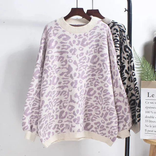 Pre Order:  Leopard Round Neck Knit Sweater