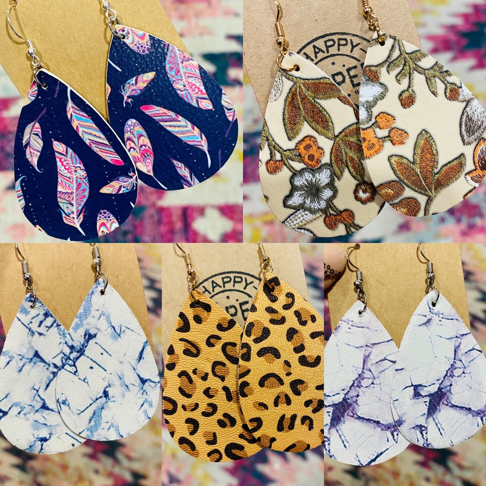 Printed Leather Drop Earring