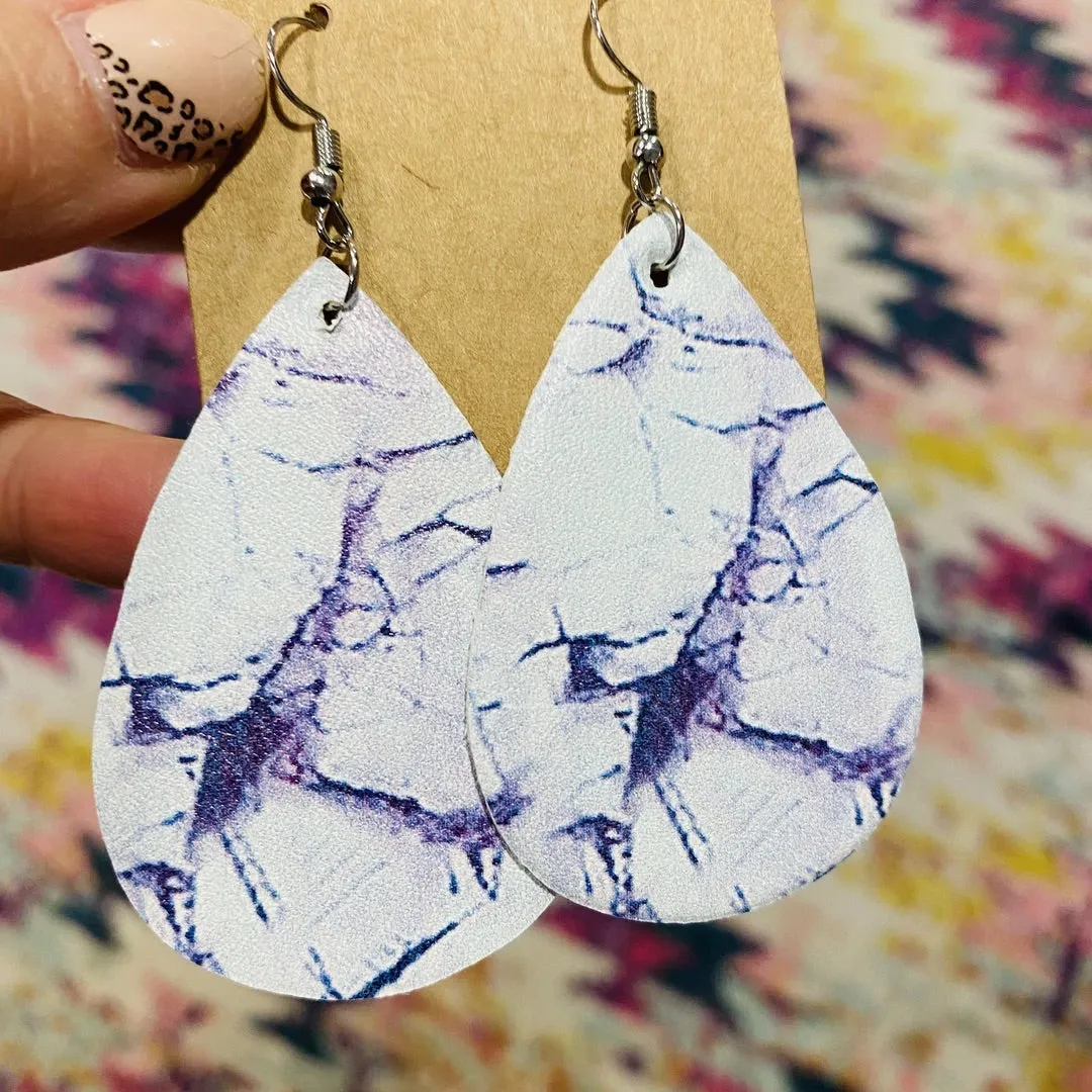 Printed Leather Drop Earring